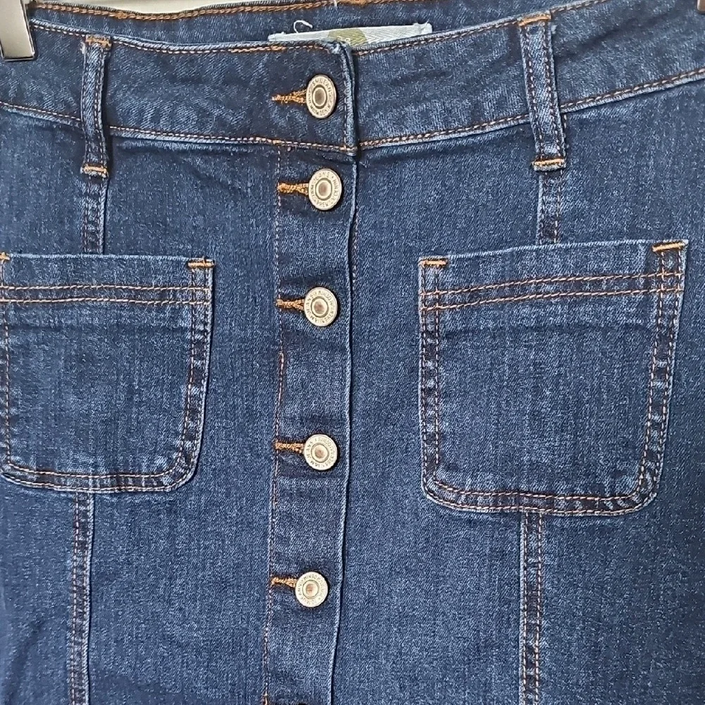 I & M Jeans Button Front Mini  Blue Denim Jean Stretch Skirt No Slit Medium